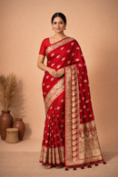 Royal Zari Butti Saree with Heavy Border & Blouse