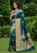 Peacock Blue Zari Jaal Border Saree