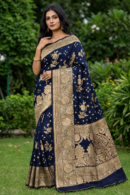 Navy Blue Zari Woven Saree