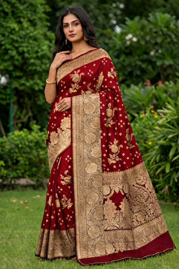 Maroon Zari Woven Festive Saree