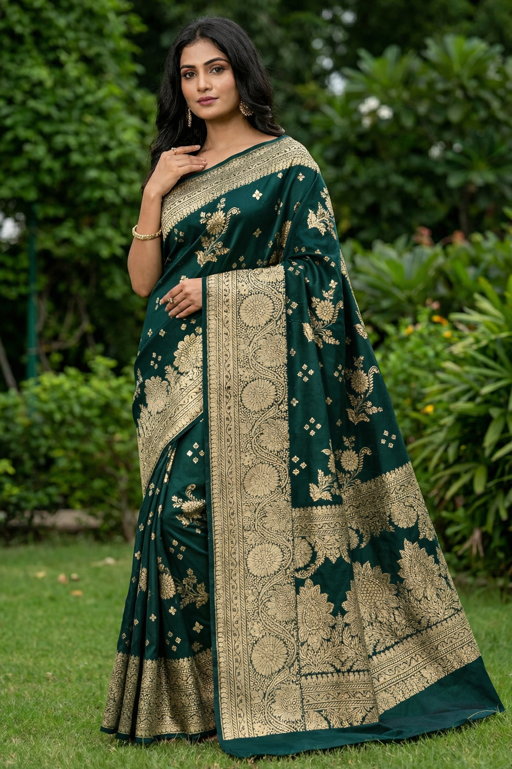 Emerald Green Zari Woven Saree