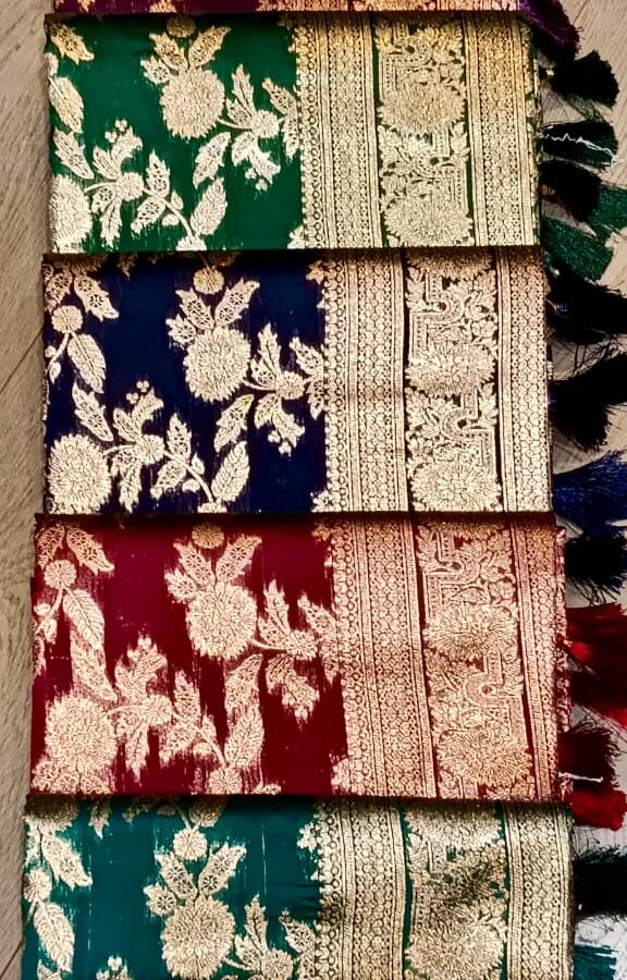 Striped Floral Saree With Tassels