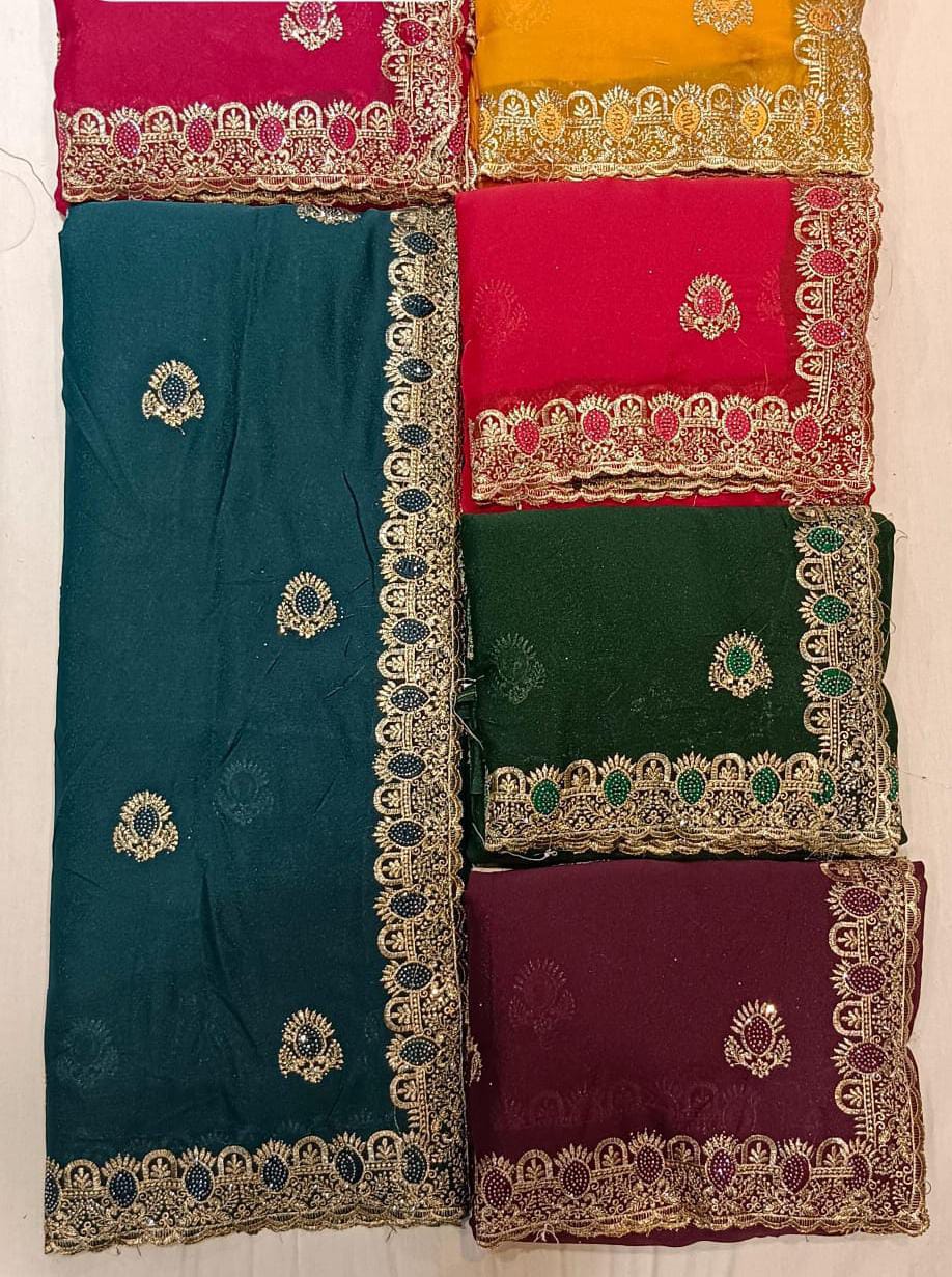 Striped Floral Saree With Tassels