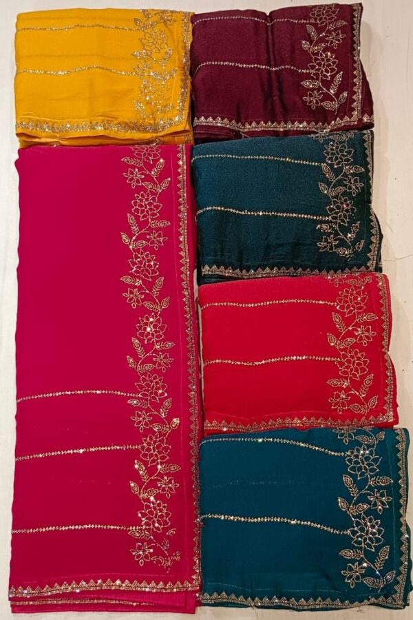 Embroidered Saree With Floral Border