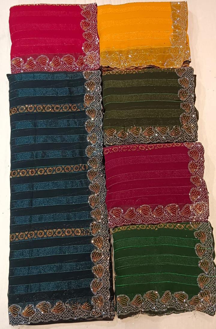Striped Saree With Siroski Border