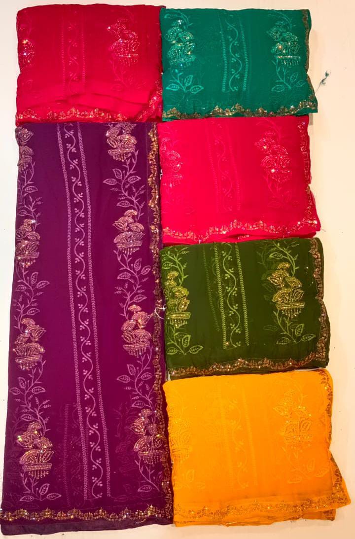 Embroidered Saree With Floral Design