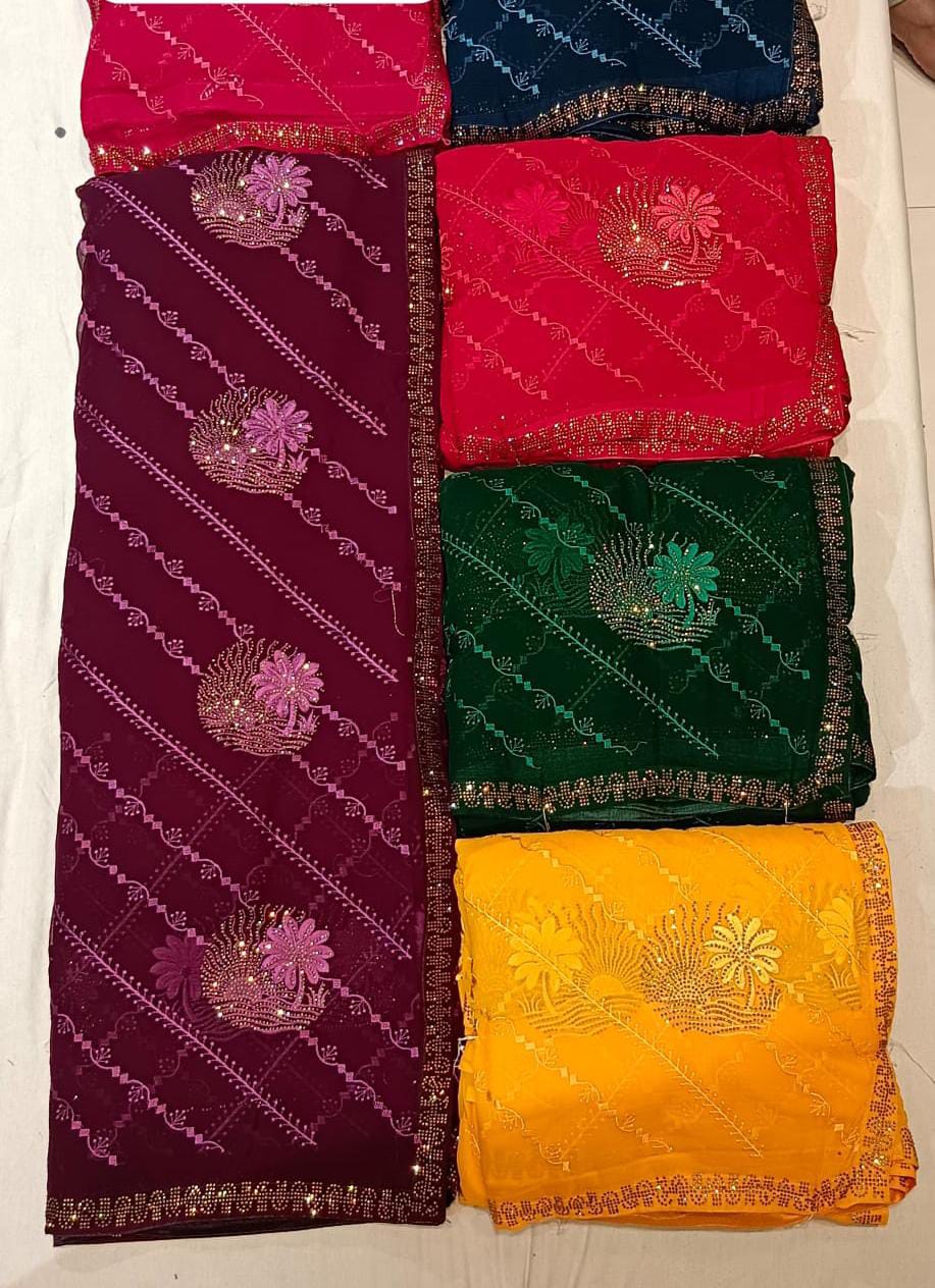 Floral Pot Saree With Stones