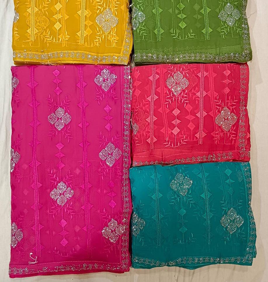 Floral Corner Saree With Stones