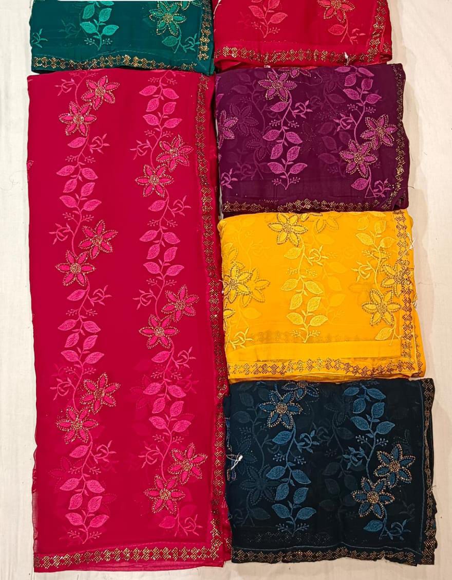 Decorative Border Saree With Stones