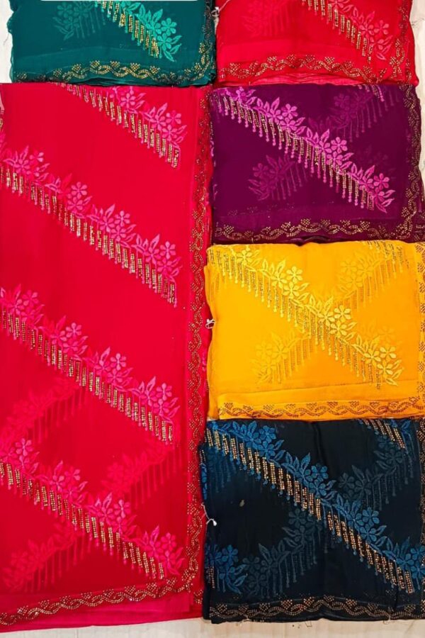 Diagonal Floral Saree With Stones