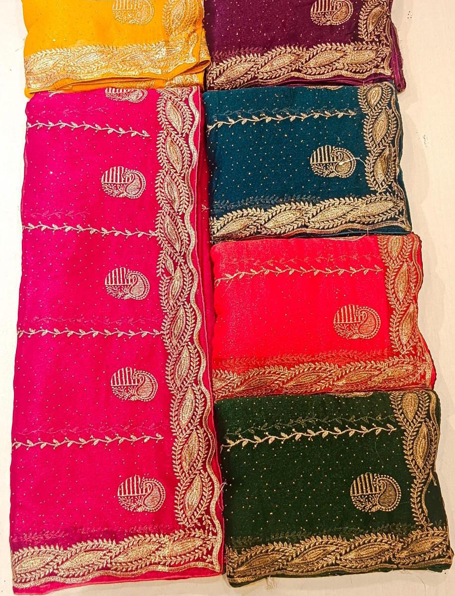 Floral Silver Border Saree