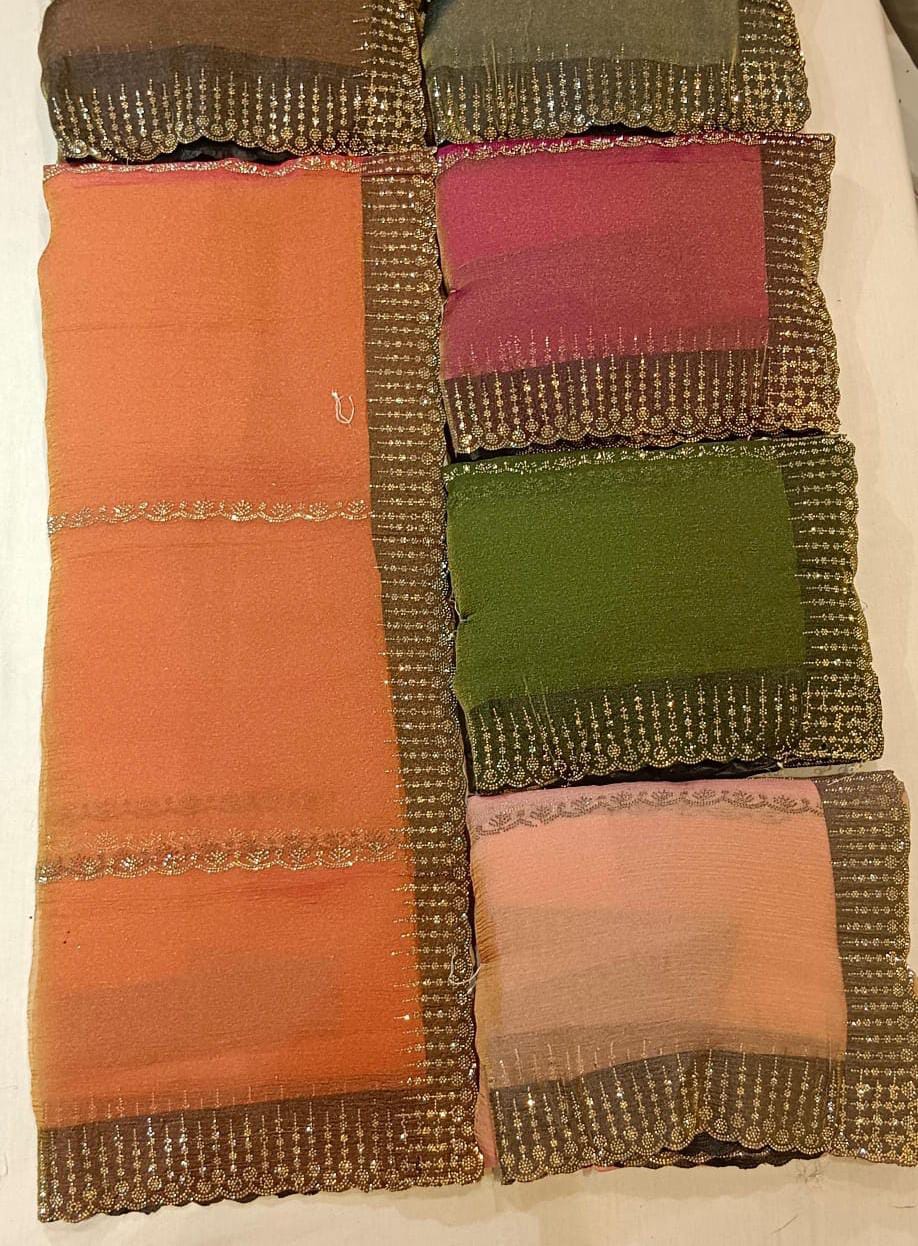 Sequin Border Plain Saree