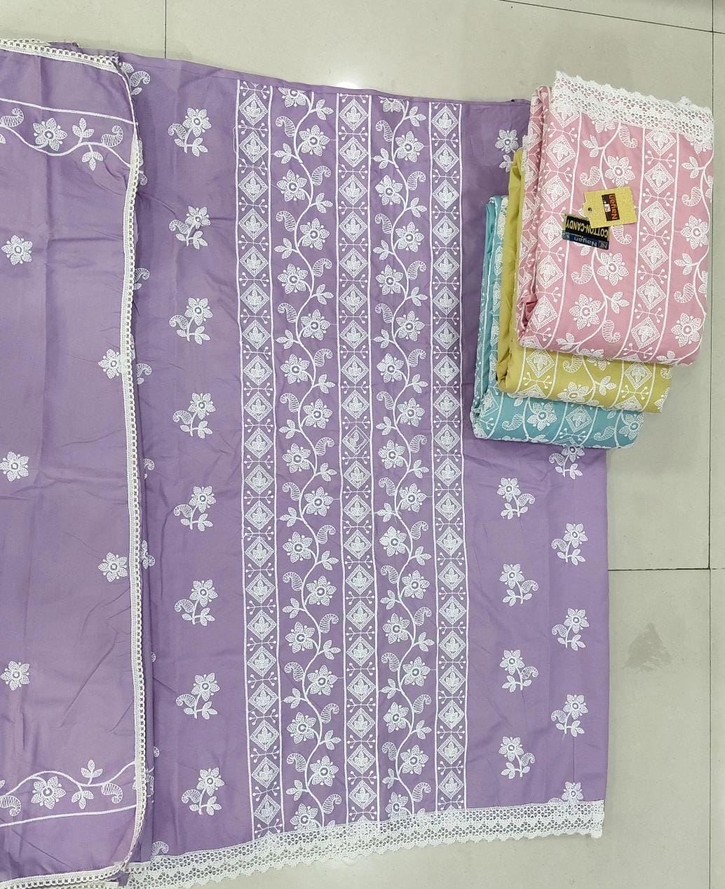 Floral Border Unstitched Suit