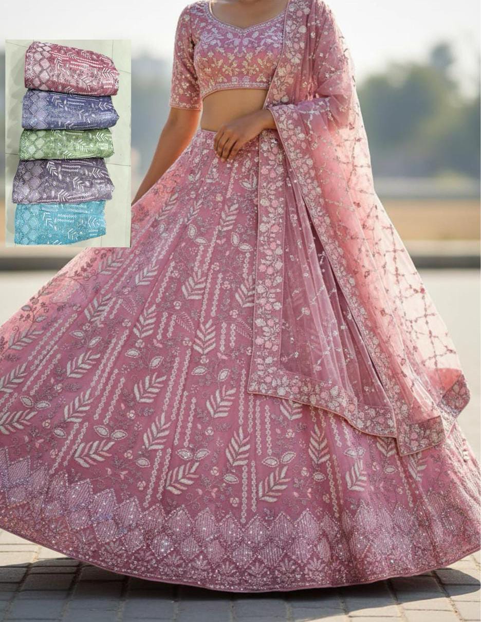 Floral Embroidered Net Lehenga