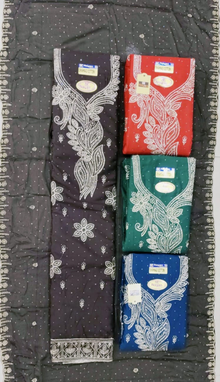 Floral Vine Neck Dress Material