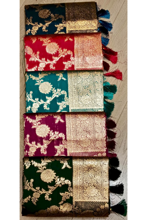 Floral Zari Saree With Tassels