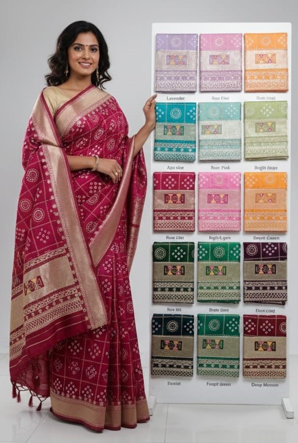 Bandhani Print Saree With Tassels