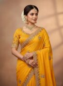 Motif Saree With Embroidered Border