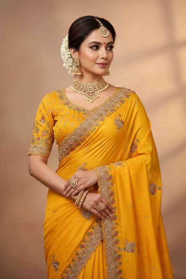 Motif Saree With Embroidered Border