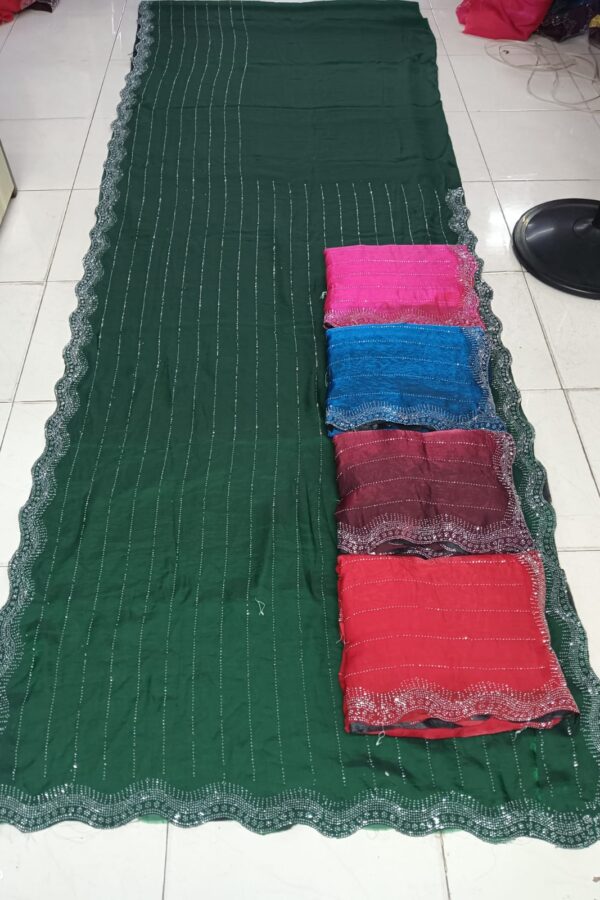 Shimmer Stripe Lace Border Saree (Green Tone)