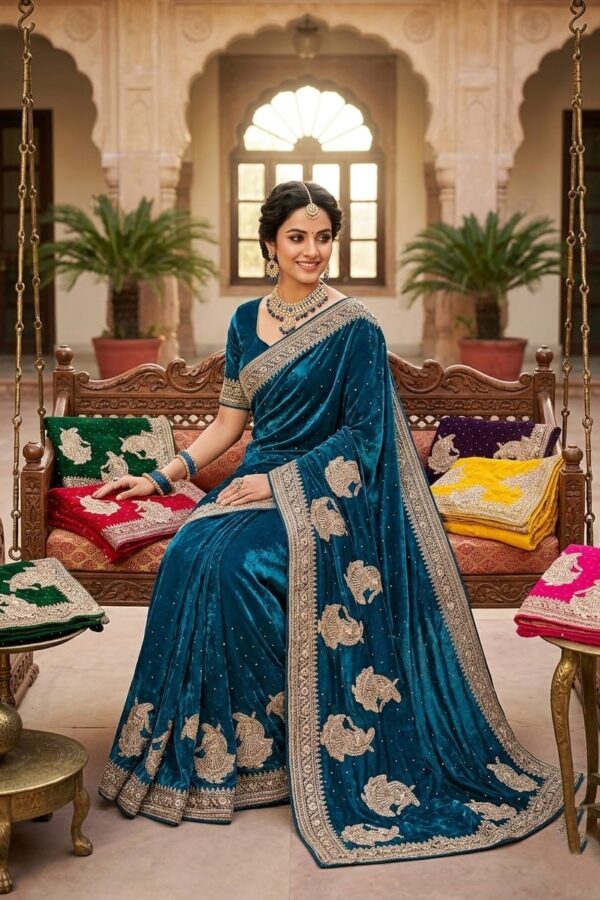 Velvet Look Butti Saree With Border