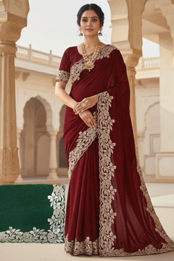 Leaf Embroidered Border Saree