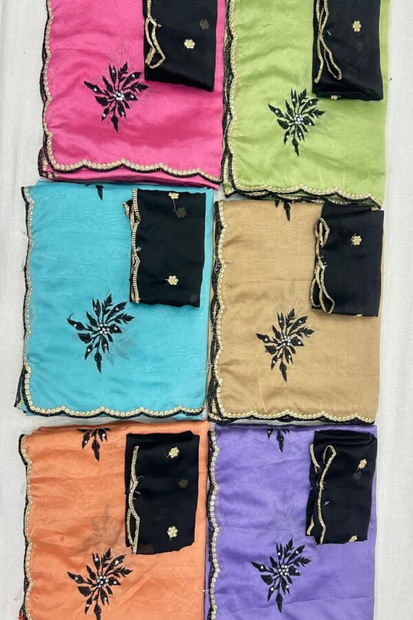Contrast Floral Embroidered Saree