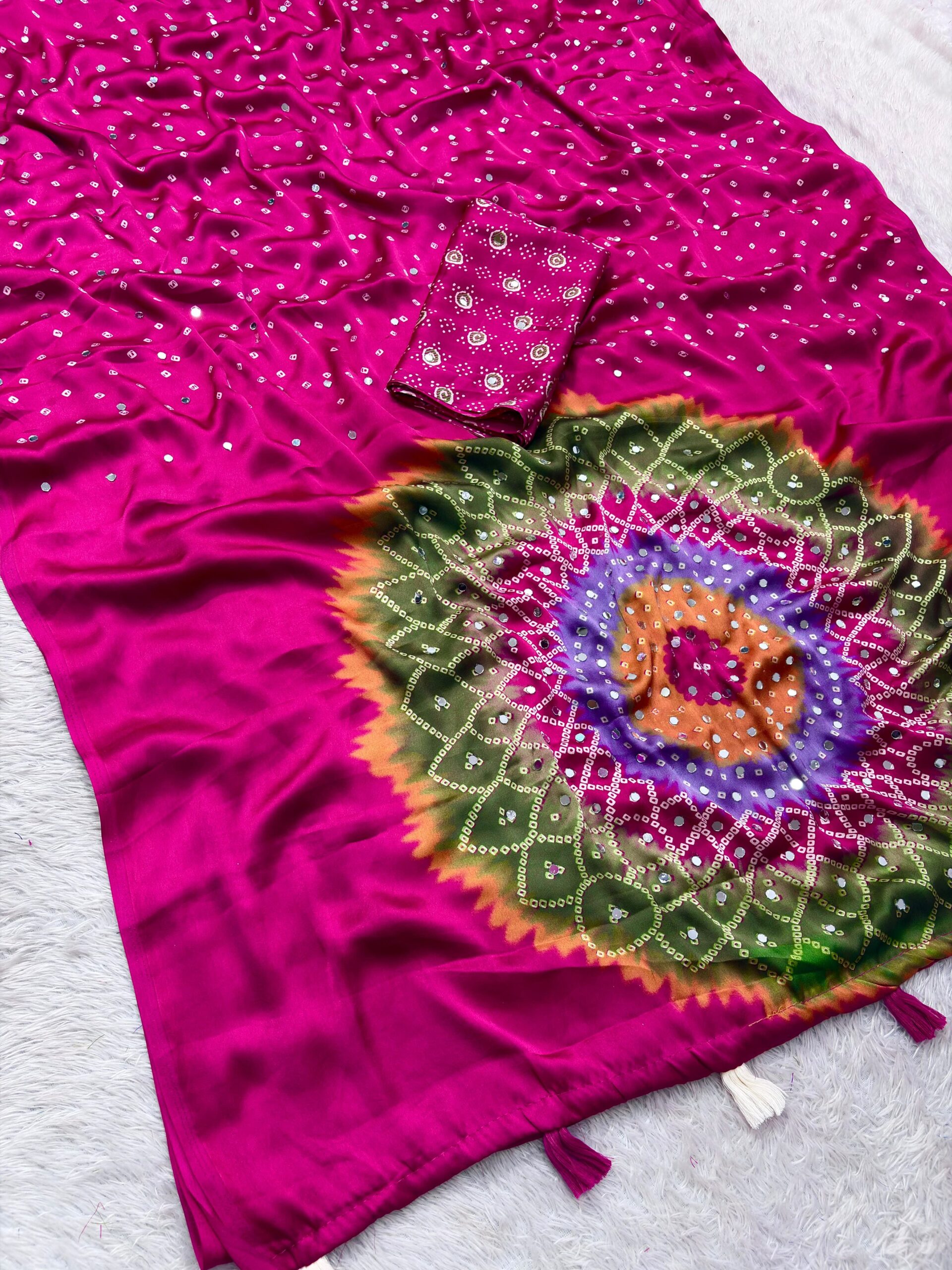 Mandala Bandhani Mirror Saree